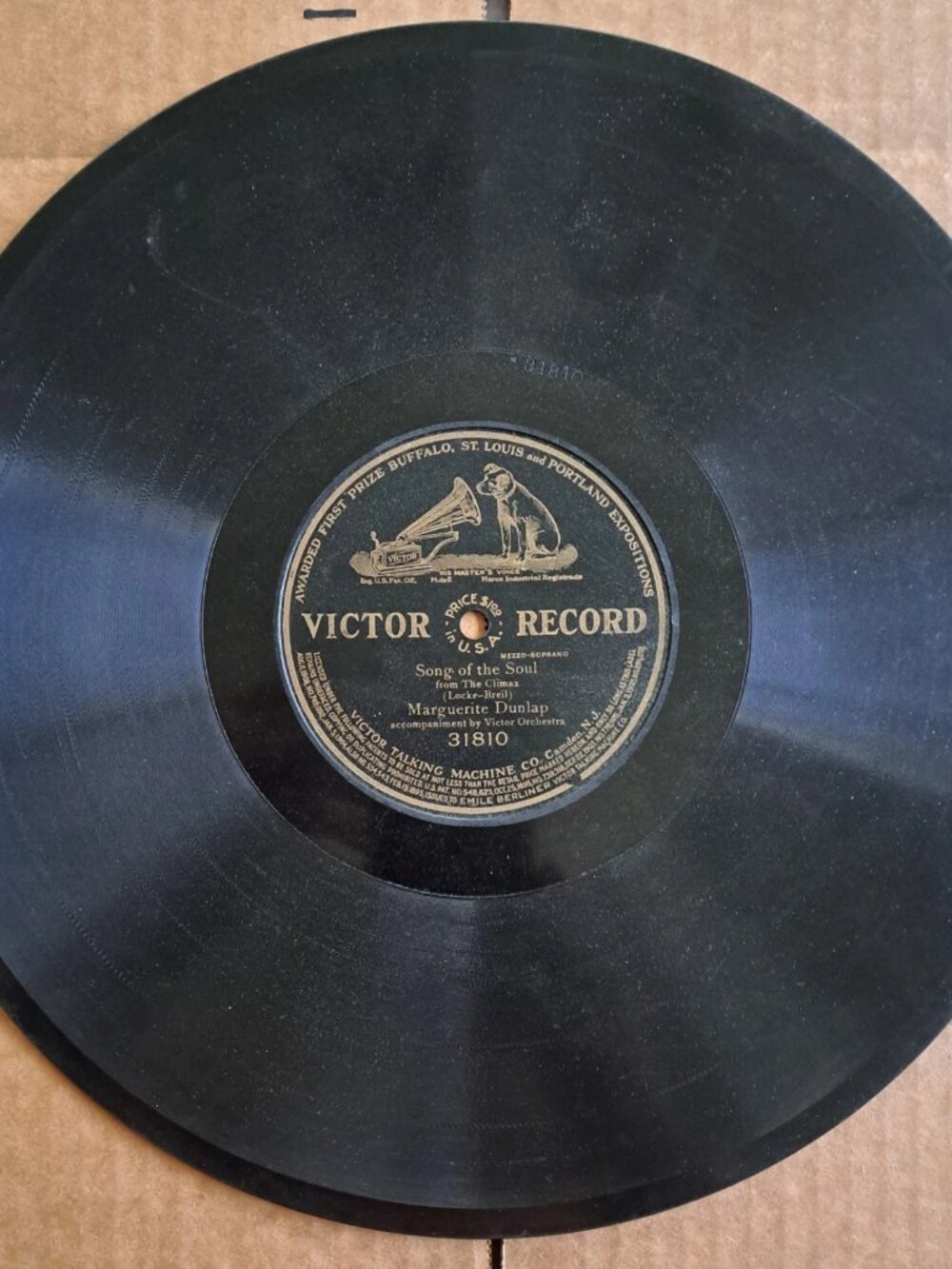 VICTOR Record 78 rpm 31810 Marguerite Dunlap – Song Of The Soul 1912